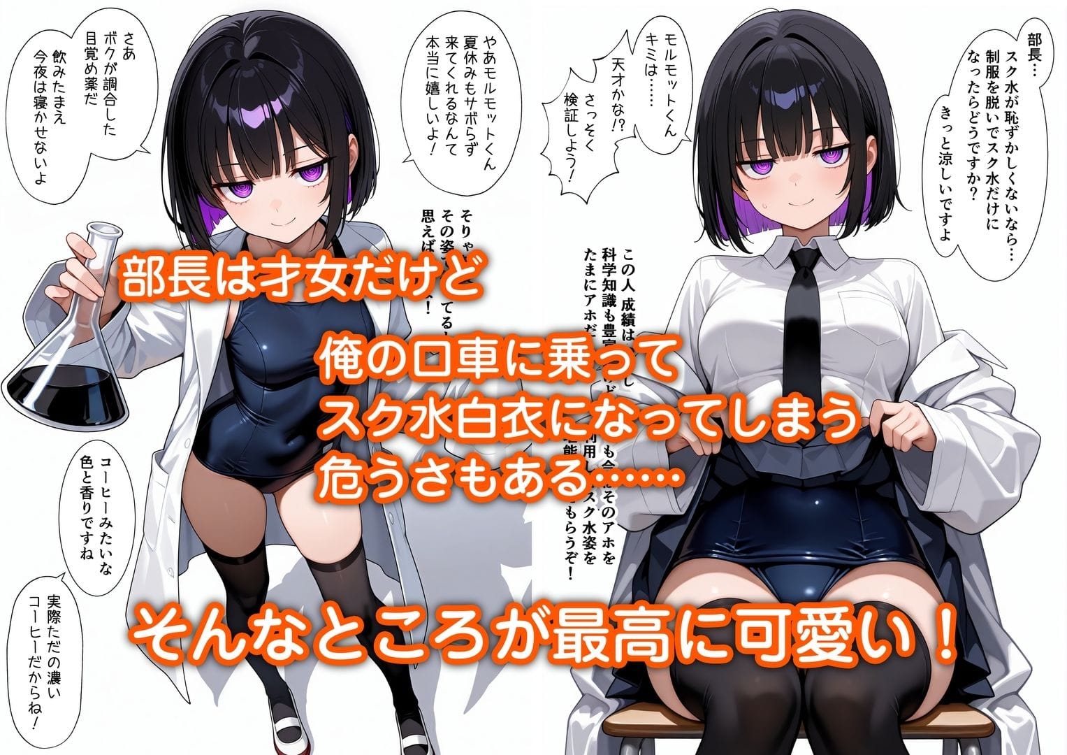 主人公の勧めでスクール水着姿で部活をするボクっ娘先輩のシーン