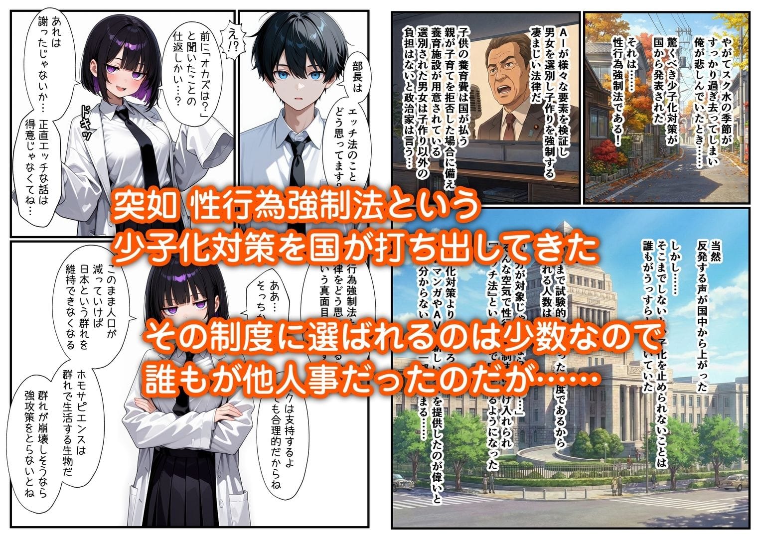 少子化対策の法案で二人が行為の対象に選ばれてしまうシーン